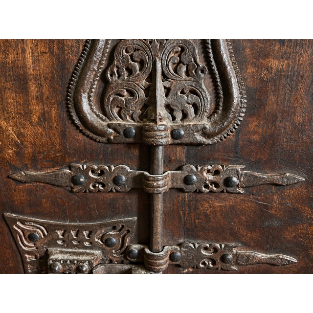 17th Century Spanish Baroque Wrought Iron Architectural Lock on Timber Panel For Sale - Image 10 of 18