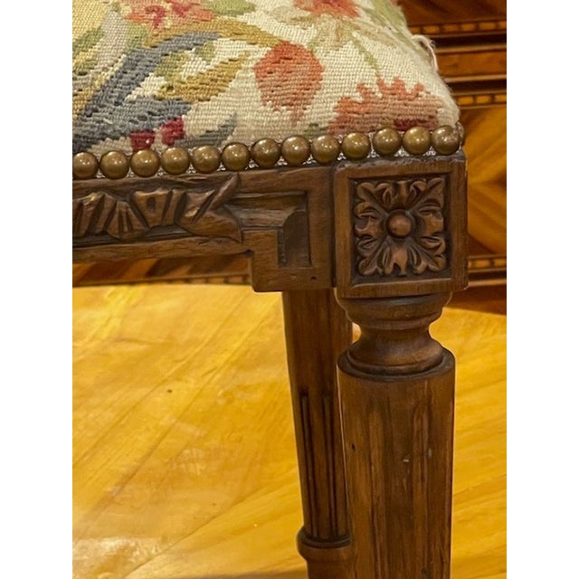 19th C. French Louis XVI Carved Oak Stool For Sale - Image 4 of 9