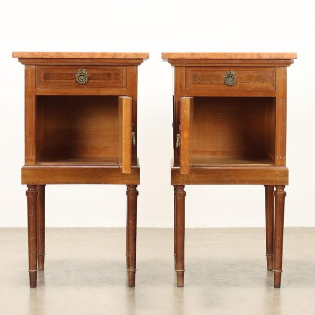 Neoclassical Style Bedside Tables in Mahogany, Set of 2 For Sale - Image 3 of 10