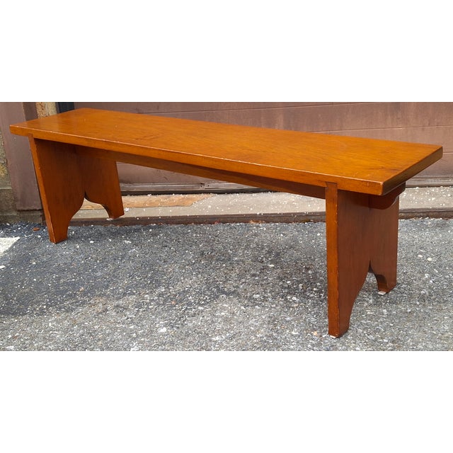 Wood 20th Century Early American Style Stained Fruitwood Bench For Sale - Image 7 of 9