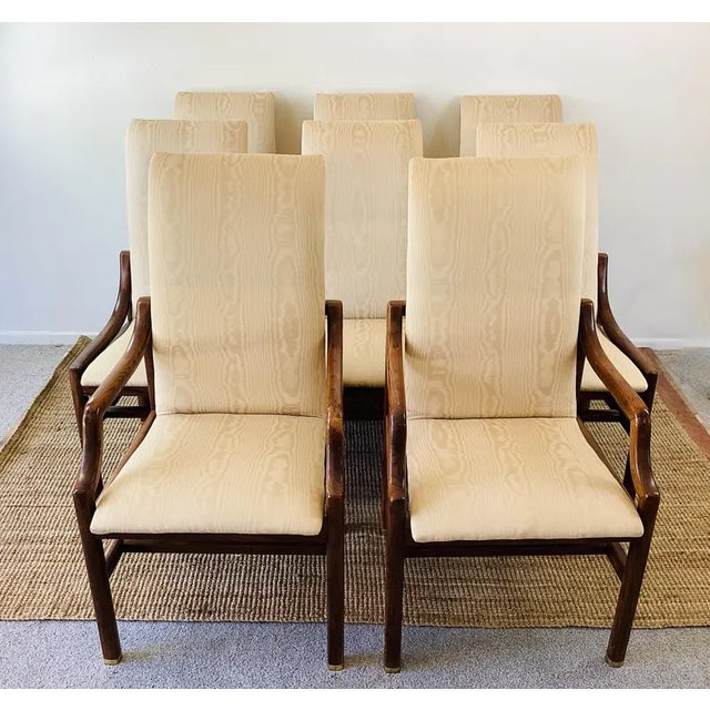 Vintage 1970s Set of 8 Dining Chairs by Henredon set includes 2 arm chairs & 6 armless chairs oak wood frames square...