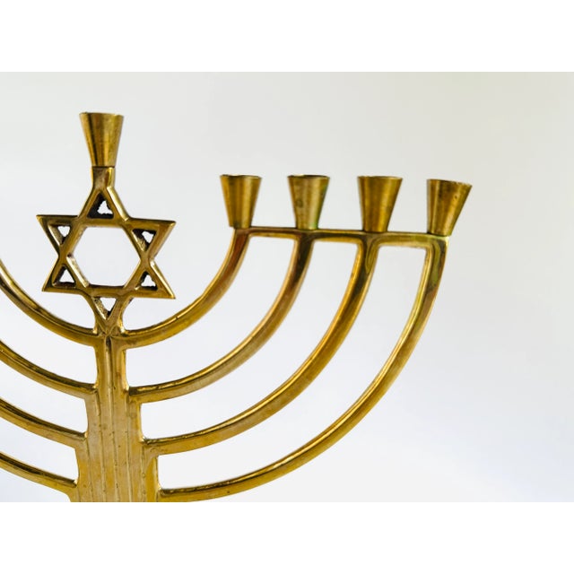 Modern Modernist Brass Menorah For Sale - Image 3 of 5