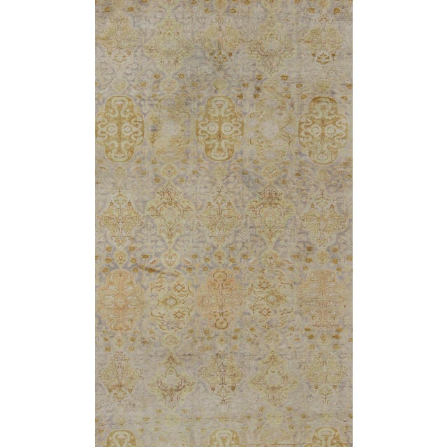 Persian Mid 20th Century Silk Turkish Sivas With All-Over Stylized Design in Gold Lavender and Cream For Sale - Image 3 of 10