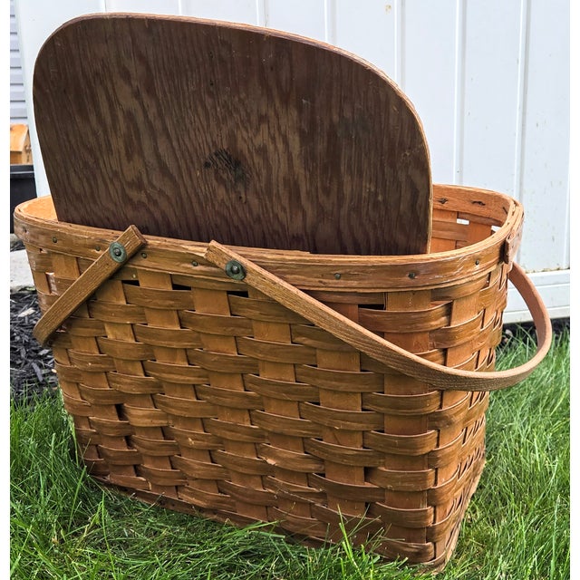 Farmhouse Double Decker Wooden Picnic Basket For Sale - Image 3 of 10