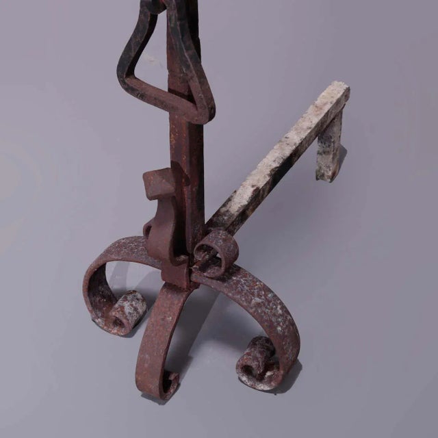 Metal Circa 1900 Antique Large Arts & Crafts Yellin School Wrought Iron Andirons- a Pair For Sale - Image 7 of 9