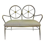 Mid-Century Modern Brass Medallion Back Bench For Sale