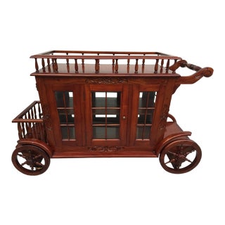Vintage Mahogany Carriage Trolly Bar Cart For Sale