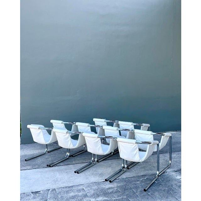 Vintage Boho Vecta “Zermatt” Leather Sling Dining Chairs - Set of 10 For Sale - Image 11 of 14