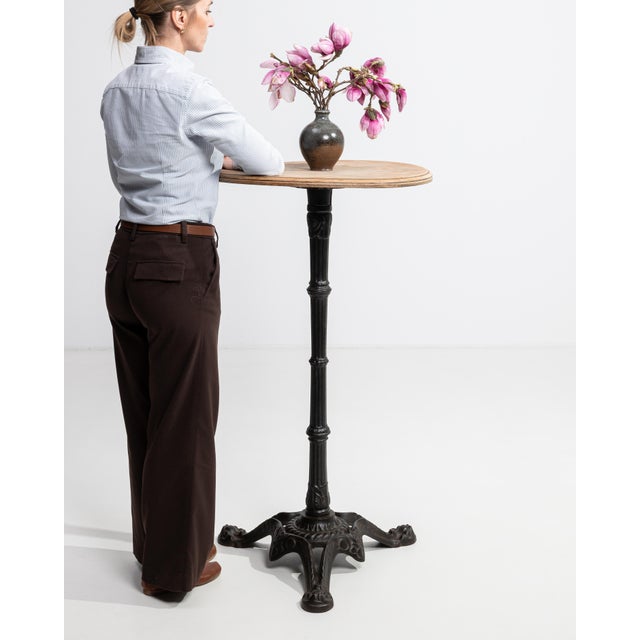 Mid 20th Century Cast Iron Bistro Table With Oak Top For Sale - Image 4 of 9