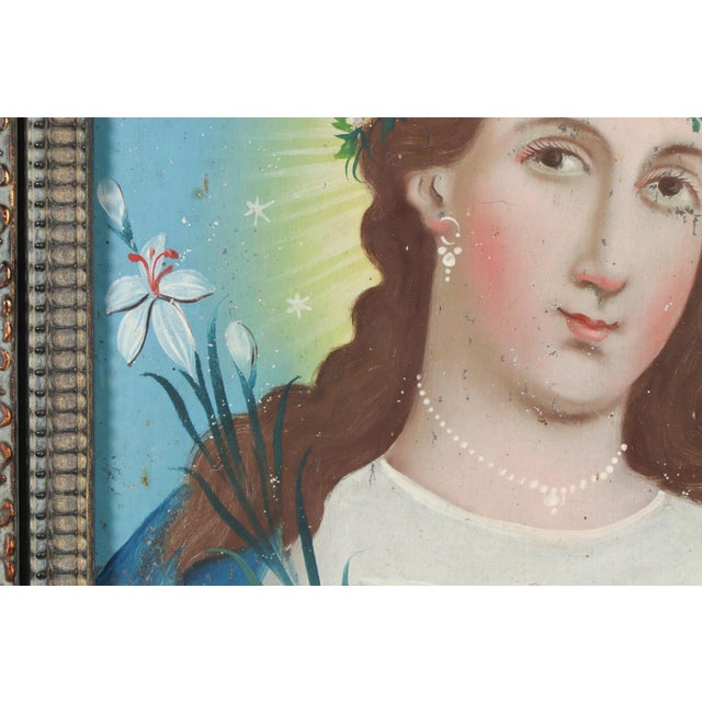 19th Century Our Lady of the Dove, Oil on Tin, 19th Century For Sale - Image 5 of 15