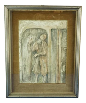 Enamelled Terracotta Bas-Relief Plaque Depicting a Priest or Monk Wearing 17th Century Clothing by I. Colocci, 1971