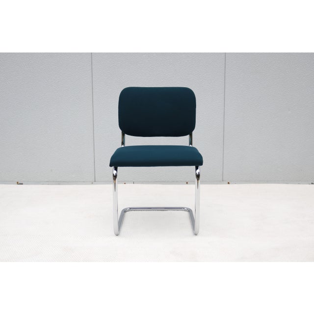 Bauhaus Marcel Breuer Cesca Upholstered Side Chair in Blue Fabric by Gordon For Sale In New York - Image 6 of 18