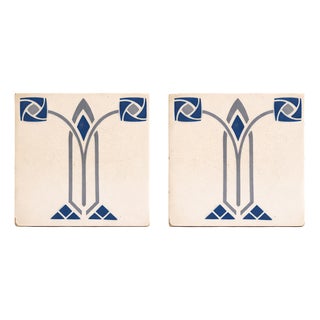 Geometric Art Nouveau Jugendstil Somag Ceramic Tiles from Meissen, 1890s, Set of 2 For Sale