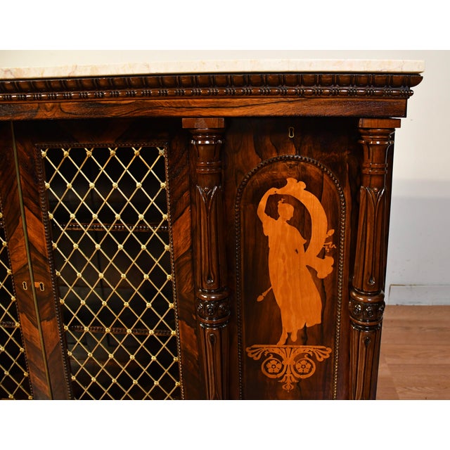 Brown 19th Century Antique English Regency Rosewood & Marble Top Credenza / Sideboard For Sale - Image 8 of 18