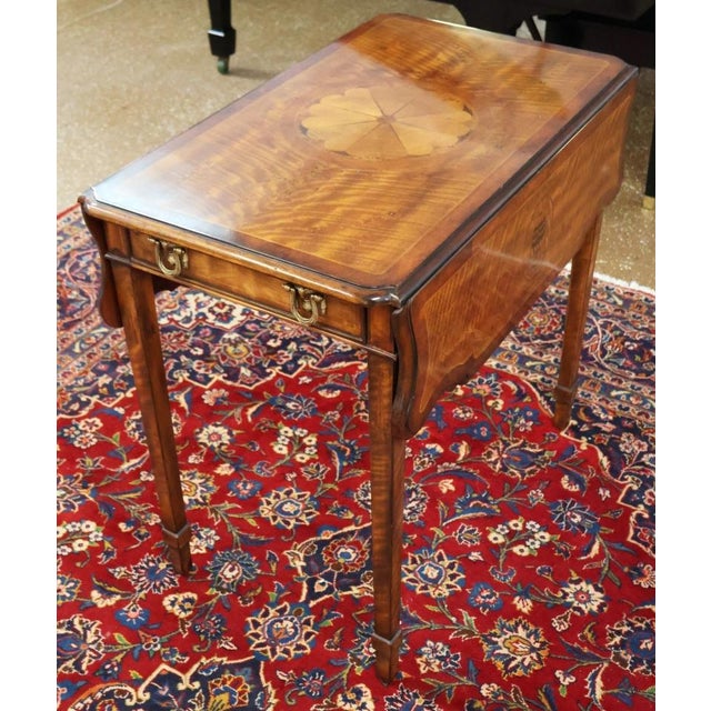 Theodore Alexander Replica Collection Sheraton Satinwood Inlaid Pembroke Table For Sale In New York - Image 6 of 11