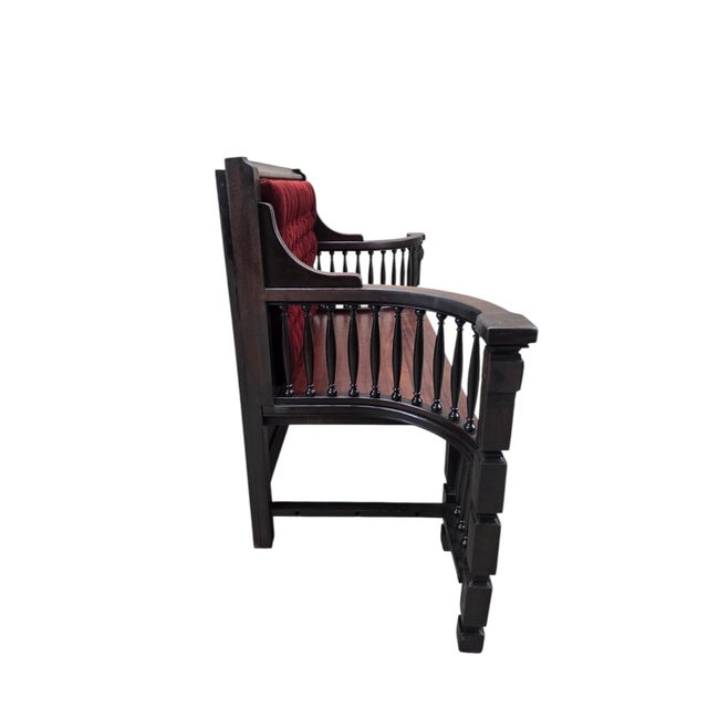 Victorian Antique Eastlake Victorian Style Upholstered Back Bench For Sale - Image 3 of 7