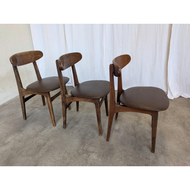 Vintage Wooden Dining Chairs with Brown Leather Seats, 1970s, Set of 3 For Sale - Image 13 of 18