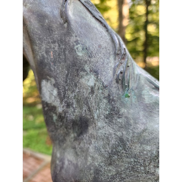 Green Late 20th Century Brass Horse Stallion Sculpture Patina Green Large For Sale - Image 8 of 12