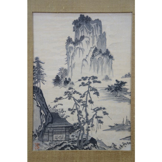 Black Mid 20th Century Hue of the Water Light on Peaks Ink Wash Painting After Tensho Shubun For Sale - Image 8 of 12