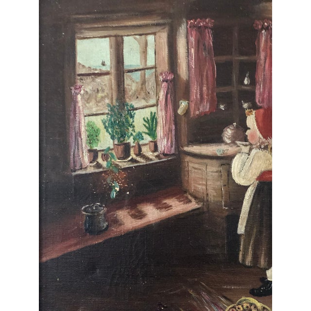 Farmhouse Vintage Original Cottage Interior Oil Painting, Farmhouse Art by C. Anders For Sale - Image 3 of 11