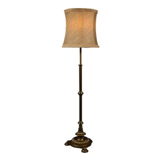 1940s 6'8" Tall Vintage English Brass Adjustable Standard Lamp For Sale