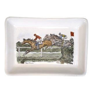 Paul Brown the Water Jump Steeplechase Ceramic Hand Colored C1962 Tray For Sale