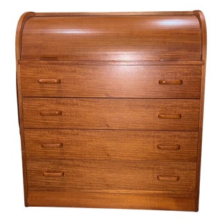 1960s Mid Century Modern Scandinavian Roll Top Secretary Desk For Sale