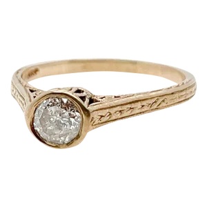 Vintage Art Deco Style 14 Karat Gold & Diamond Solitaire Ring Size 7.25