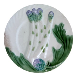 French Salins Barbotine Majolica Asparagus Plate For Sale