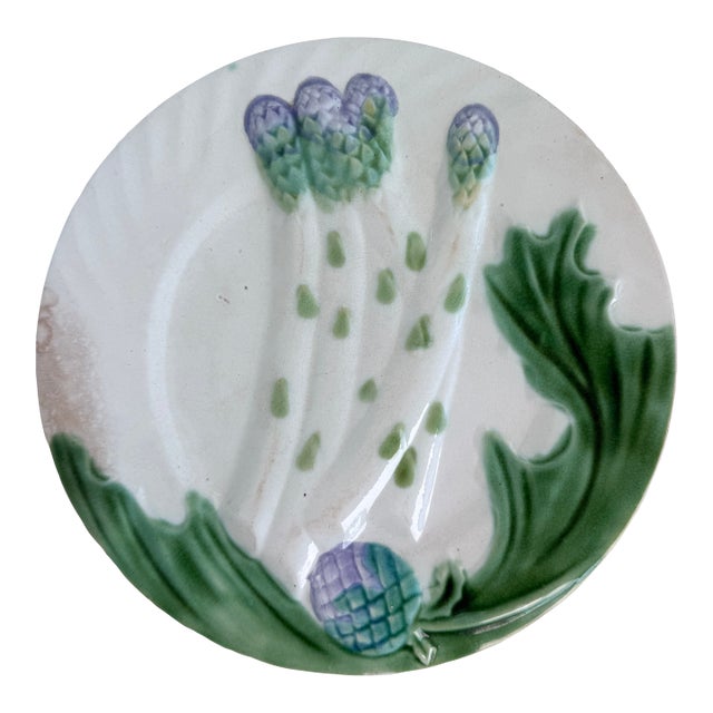 French Salins Barbotine Majolica Asparagus Plate For Sale