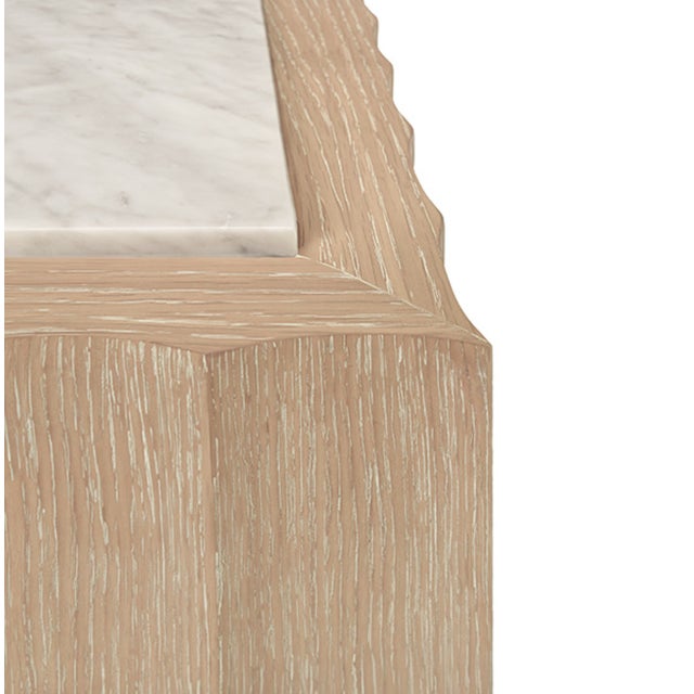 Worlds Away Matthew Izzo Home Granger Cerused Oak Low, Square, Fluted Coffee Table With Inset White Carrara Marble Top For Sale - Image 4 of 5