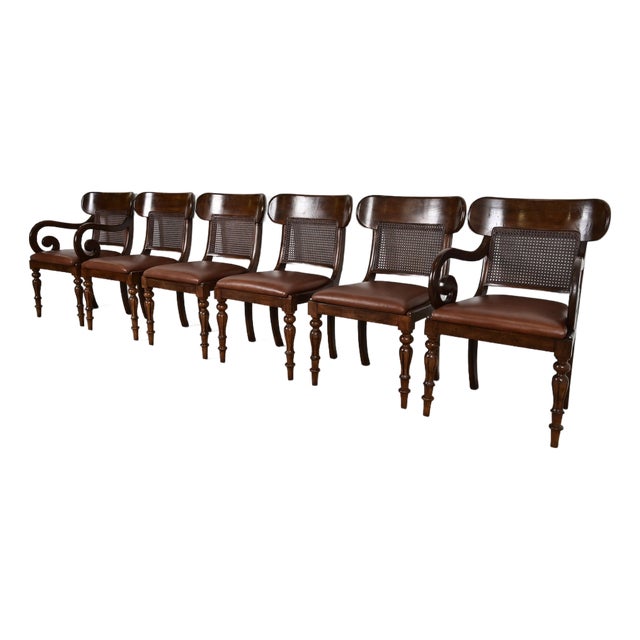 Ralph Lauren for Henredon English Regency Walnut and Cane Dining Chairs, Set of Six For Sale