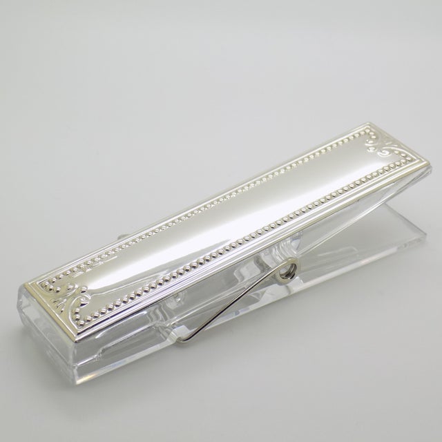 1980s Vintage Italian Handmade Genuine Sterling Silver 925 & Plexiglass Laminated Desk Binder Clip For Sale - Image 5 of 11