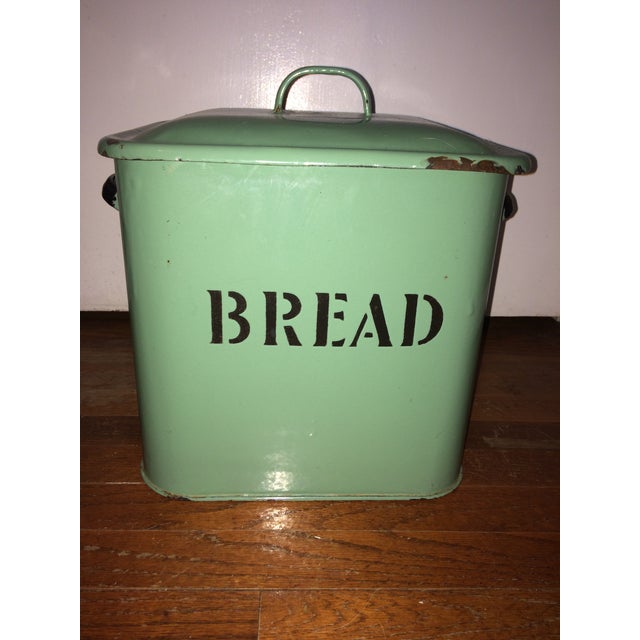 European Enamelware Bread Box, 1930's English, Traditional Mint Green
