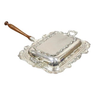 Vintage Poole Silver Co Victorian Silver Plated Serving Platter W/ Wooden Handle For Sale