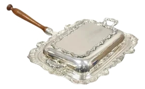 Vintage Poole Silver Co Victorian Silver Plated Serving Platter W/ Wooden Handle