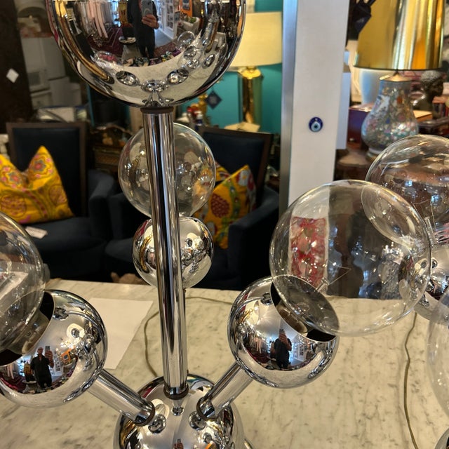 Vintage 1970s Atomic Chrome Lamps a Pair For Sale - Image 12 of 12