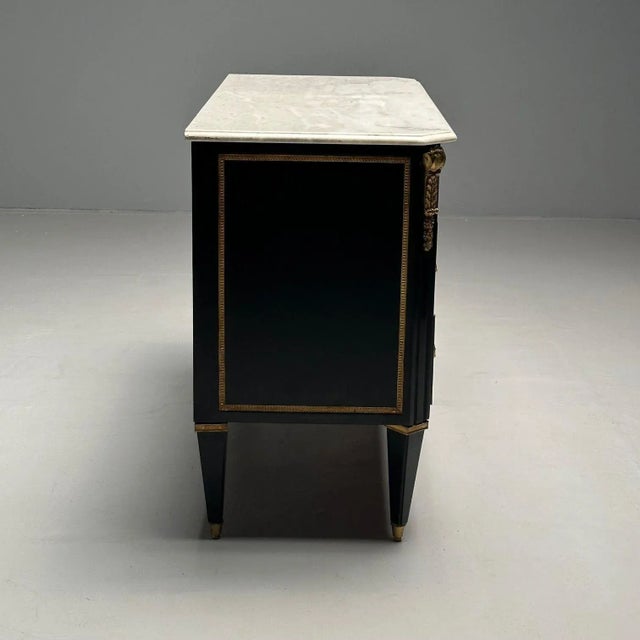 Hollywood Regency Ebonized Cabinet / Commode, Greek Key Motif, Bronze Mounted For Sale - Image 11 of 12