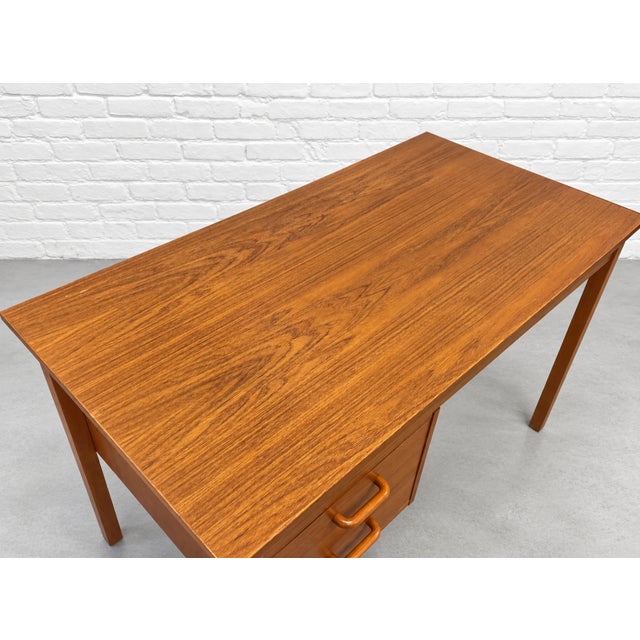 Apartment Sized Mid Century Modern Teak Desk | Compact Danish Writing Desk, C. 1960's For Sale - Image 10 of 16