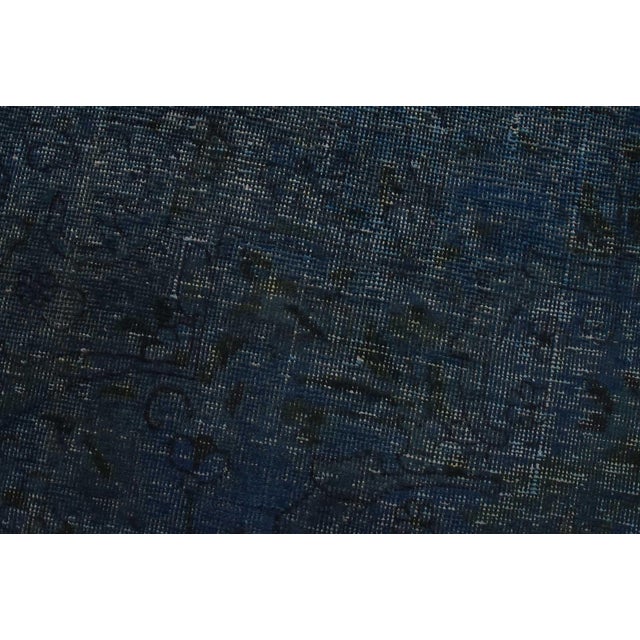 Tabriz Rug 9’4” X 12’5” Blue Wool Vintage Overdyed Hand-Knotted Carpet For Sale - Image 4 of 15