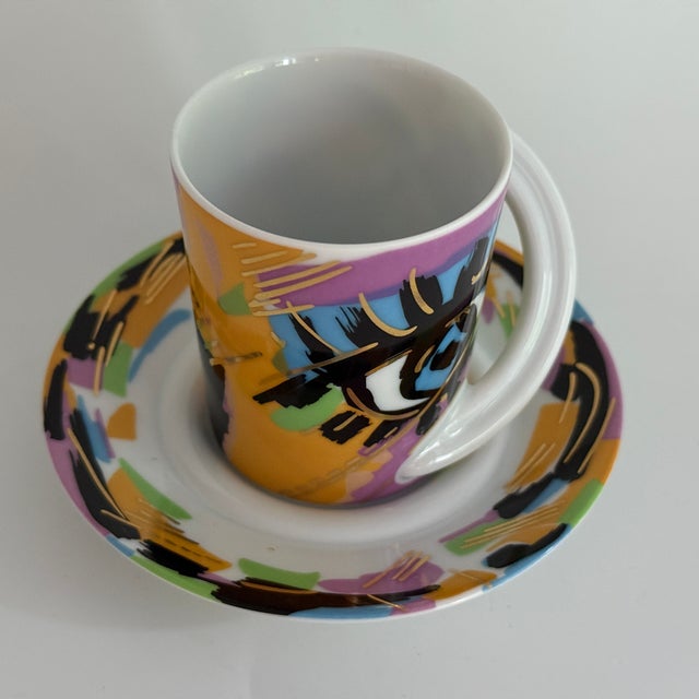 Postmodern cup and saucer set "Espresso Collector's Cup" by Michael Miklas for Rosenthal Studio-Line, circa 1990s. This...