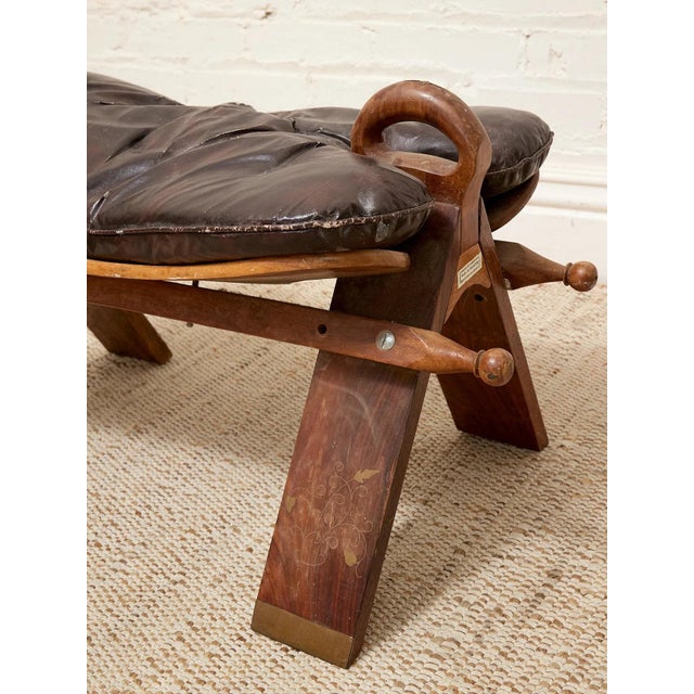 Black Vintage Leather Saddle Stool With Tufted Seat and Sculptural Wood Frame as Found For Sale - Image 8 of 12