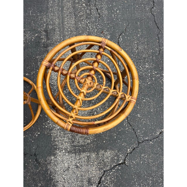 1950s Vintage 1950s Franco Albini Style Italian Riviera Bamboo Stools or Side Tables For Sale - Image 5 of 6