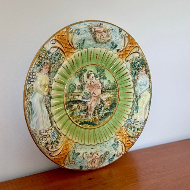 Victorian Mid 20th Century Hand Painted Capodimonte Decorative Plate Wall Decor For Sale - Image 3 of 11