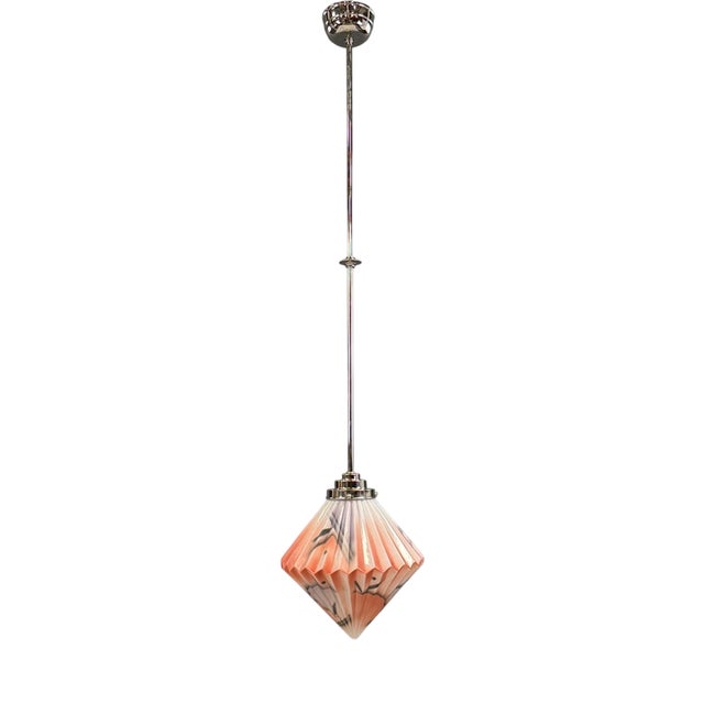 Art Deco Pendant Light with Pressed Orange Glass Shade, 1930s For Sale