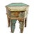 Salvaged wood hexagonal side table with original painted patina of blues, creams, and whites. Carved detail on six legs...
