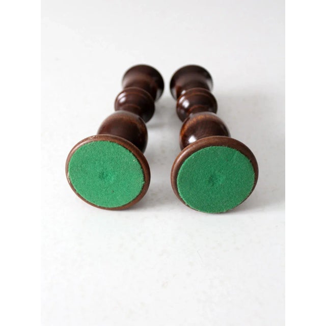 Mid 20th Century Vintage Turned Wood Candle Holders Pair For Sale - Image 5 of 10