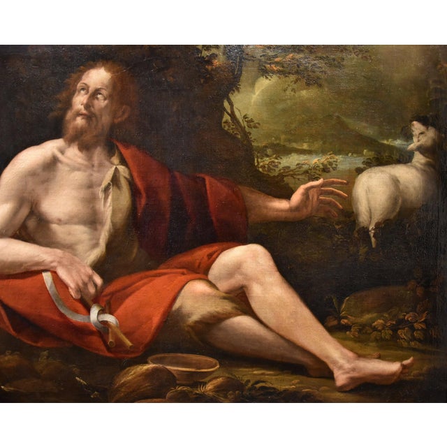 Baroque Tomaso Pombioli, Saint John the Baptist, 1620, Oil on Canvas, Framed For Sale - Image 3 of 13
