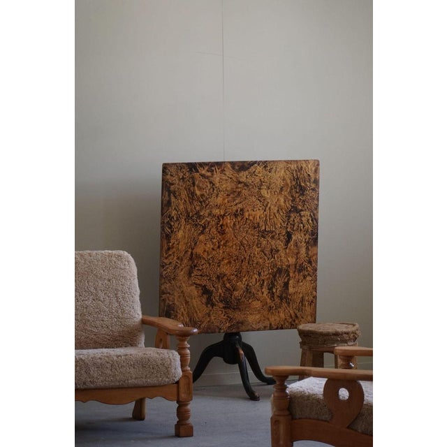 Antique Square Drop Leaf Table in Burl Wood For Sale - Image 9 of 18