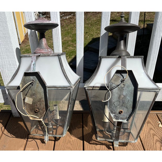 Large Vintage Copper Outdoor Wall Mounted Lanterns - a Pair For Sale In New York - Image 6 of 11